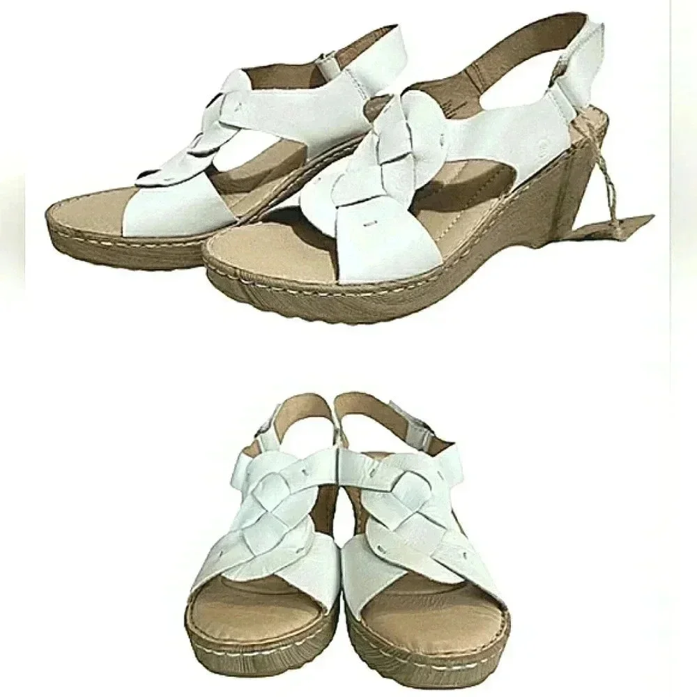Boho Casual Born 11 White Leather Wedge Comfortable Adjustable New